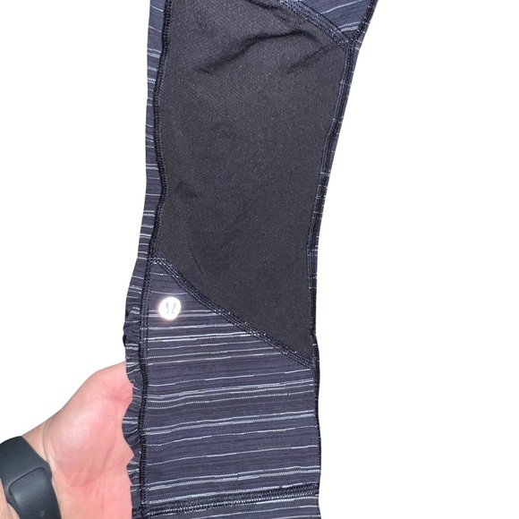 Lululemon Speed Crop Cyber Stripe Naval Blue Black Leggings - Picture 7 of 11